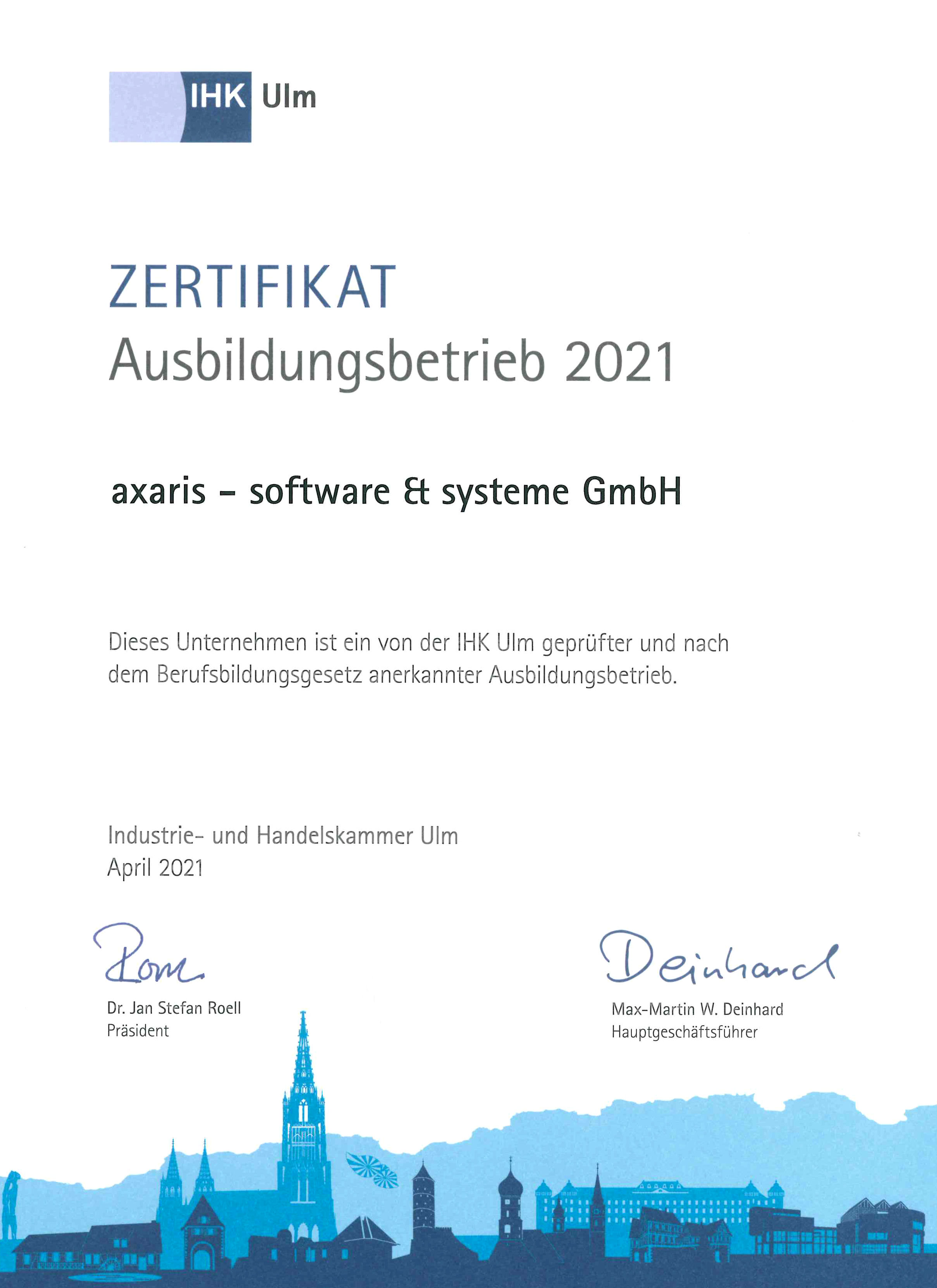 Zertifikat Ausbildungsbetrieb 2021